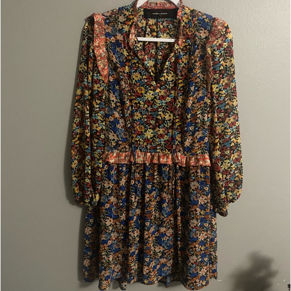 Code x Mode Chiffon Mixed Floral Print V-Neck Patch Dress Size Small